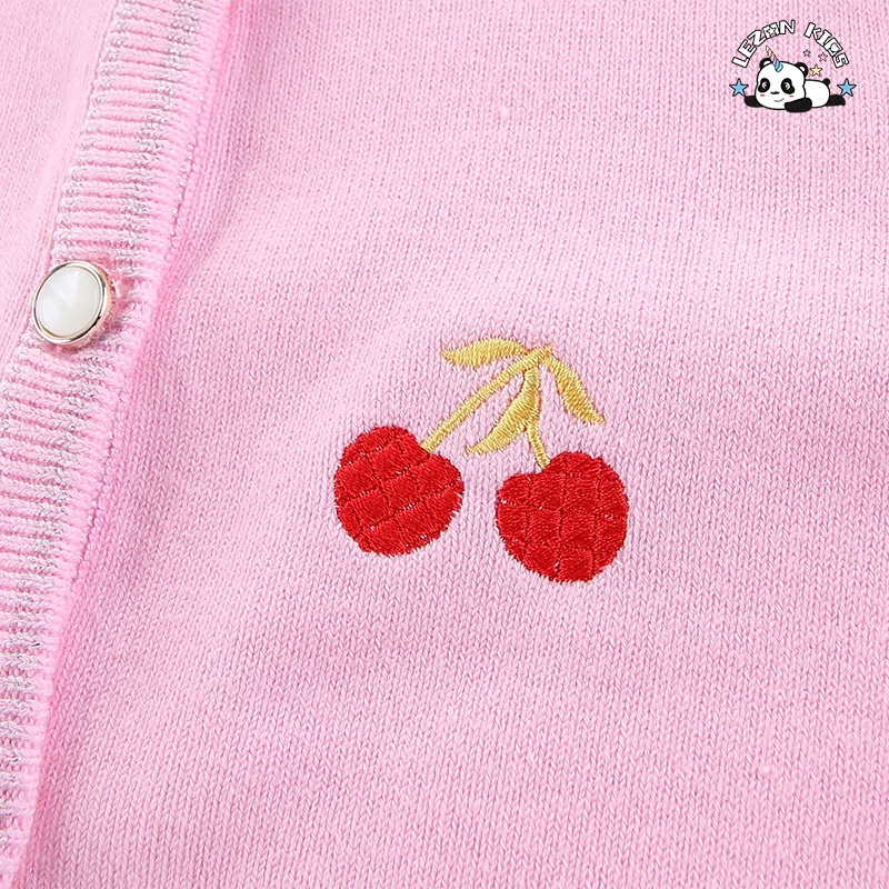 LEZONKIDS - Customized Embroidery Kids Cardigan Sweater Pleated Skirt Suit Set Girls Two-piece Set